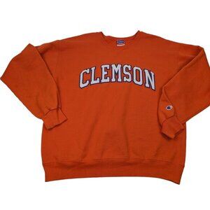 Y2K Clemson Tigers Sweatshirt Orange Champion Pullover Crew‎ Neck Adult Large